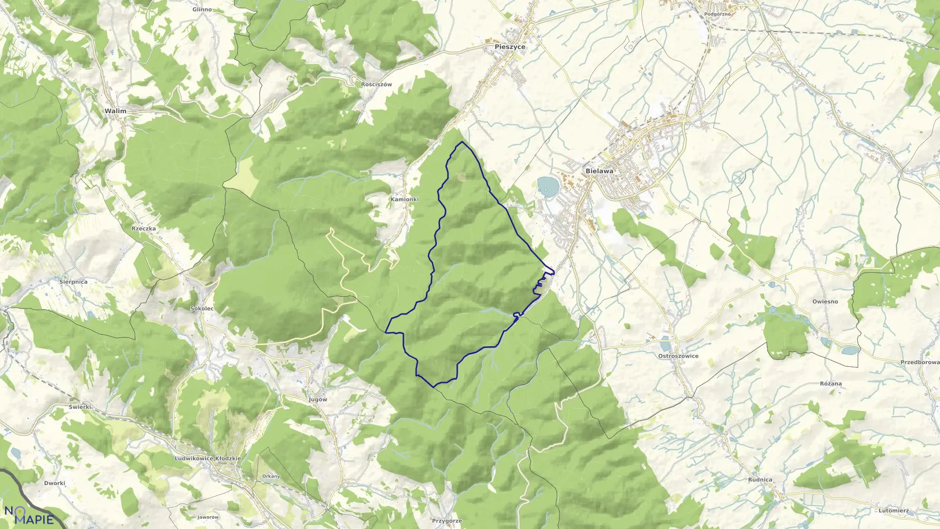 Mapa obrębu LAS w mieście Bielawa
