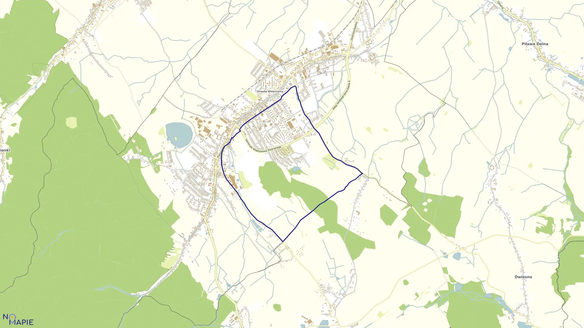 Mapa obrębu OSIEDLE w mieście Bielawa