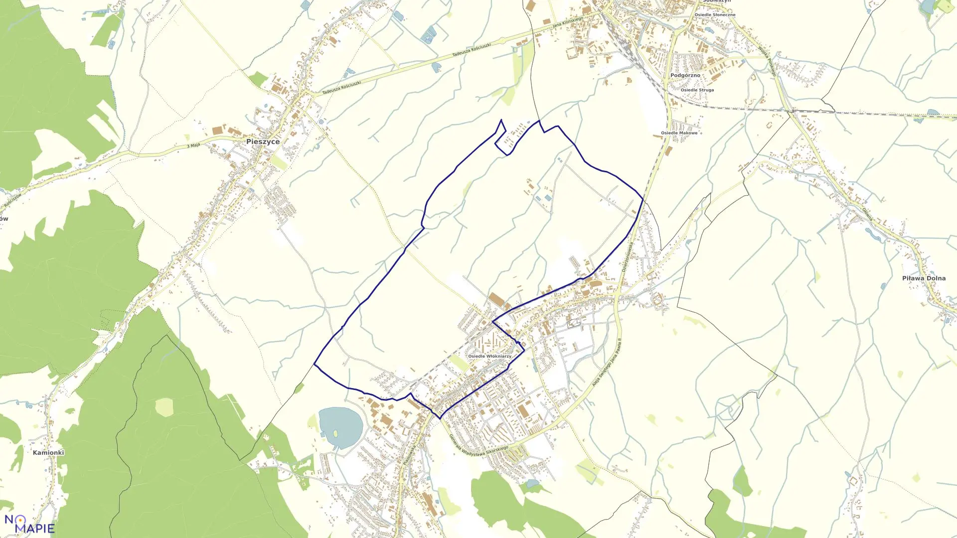 Mapa obrębu PÓŁNOC w mieście Bielawa